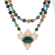 Load image into Gallery viewer, Jeweled Tyger's Eye and Green Onyx Golden Pendant Necklaces