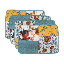 Load image into Gallery viewer, Tache Old World Garden Pastel Blue Yellow Red Hummingbirds Cotton Patchwork Placemats (JHW-936)