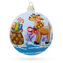 Load image into Gallery viewer, Reindeer Carrying Bag of Gifts Glass Ball Christmas Ornament 4 Inches