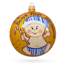 Load image into Gallery viewer, Boy with Candy Cane Glass Ball Baby's First Christmas Ornament 4 Inches