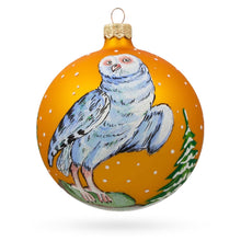 Load image into Gallery viewer, White Owl Perched by Winter Tree Glass Ball Christmas Ornament 4 Inches