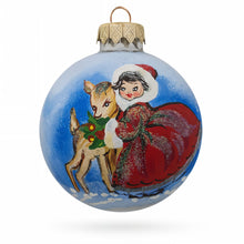 Load image into Gallery viewer, Girl and Reindeer Glass Ball Christmas Ornament 3.25 Inches