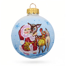 Load image into Gallery viewer, Girl with Reindeer Glass Ball Christmas Ornament 3.25 Inches