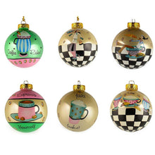 Load image into Gallery viewer, Set of 6 Coffee, Mocha, Latte Lovers Christmas Glass Ball Ornaments 3.25 Inches