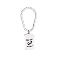 Load image into Gallery viewer, Silver Cremation Urn Keychain Dog Tag with Pet Paw