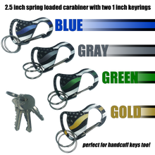 Load image into Gallery viewer, Thin Green Line Carabiner Keychains with 2 key rings police Border Patrol Sheriff Army Marines Security