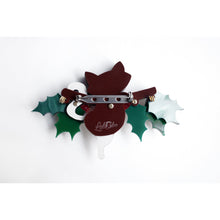 Load image into Gallery viewer, Kitty on A Holly Branch Brooch by Laliblue