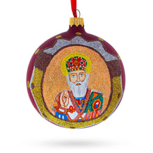 Load image into Gallery viewer, Reverent St. Nicholas with the Bible on Red Glass Ball Christmas Ornament 4 Inches