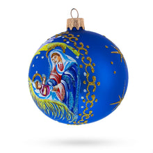 Load image into Gallery viewer, Guardian Angel Overlooking Baby Jesus Nativity Glass Ball Christmas Ornament 3.25 Inches