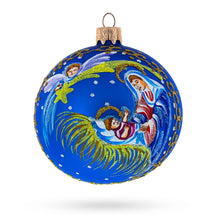 Load image into Gallery viewer, Guardian Angel Overlooking Baby Jesus Nativity Glass Ball Christmas Ornament 3.25 Inches