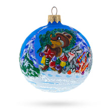 Load image into Gallery viewer, Bear with Rabbit and Fox Glass Ball Ornament 3.25 Inches