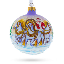 Load image into Gallery viewer, Majestic Santa in Winter Riding 3 White Horses Glass Ball Christmas Ornament 4 Inches