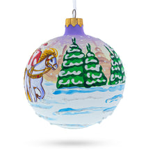 Load image into Gallery viewer, Majestic Santa in Winter Riding 3 White Horses Glass Ball Christmas Ornament 4 Inches