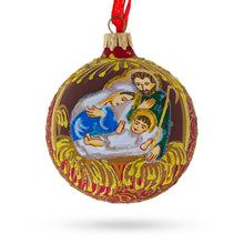 Load image into Gallery viewer, Holy Family Admires Jesus Nativity Scene Glass Ball Christmas Ornament 3.25 Inches