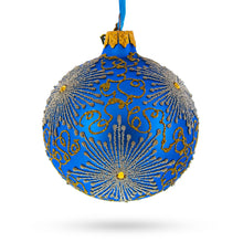 Load image into Gallery viewer, Sparkling Jeweled Snowflakes on Blue Glass Ball Christmas Ornament 3.25 Inches