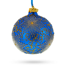 Load image into Gallery viewer, Sparkling Jeweled Snowflakes on Blue Glass Ball Christmas Ornament 3.25 Inches