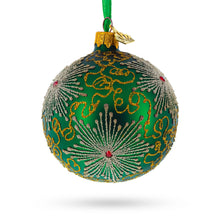 Load image into Gallery viewer, Dazzling Jeweled Snowflakes on Green Glass Ball Christmas Ornament 3.25 Inches