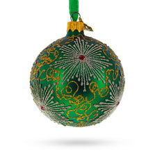 Load image into Gallery viewer, Dazzling Jeweled Snowflakes on Green Glass Ball Christmas Ornament 3.25 Inches