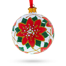 Load image into Gallery viewer, Poinsettia Flowers on White Glass Ball Christmas Ornament 3.25 Inches