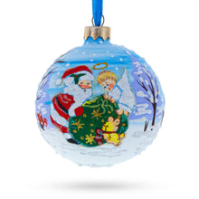 Load image into Gallery viewer, Santa and Angel Blessing Glass Ball Christmas Ornament 3.25 Inches