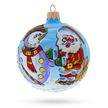 Load image into Gallery viewer, Joyful Laughing Santa with Snowman Glass Ball Christmas Ornament 3.25 Inches