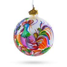 Load image into Gallery viewer, Vibrant Rooster with Flowers Glass Ball Christmas Ornament 3.25 Inches