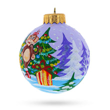 Load image into Gallery viewer, Monkey with Christmas Gifts Glass Ball Christmas Ornament 4 Inches