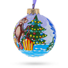 Load image into Gallery viewer, Monkey with Christmas Tree and Gifts Glass Ball Christmas Ornament 3.25 Inches