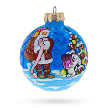 Load image into Gallery viewer, Santa With Gift List And Bunny Glass Ball Christmas Ornament 3.25 Inches