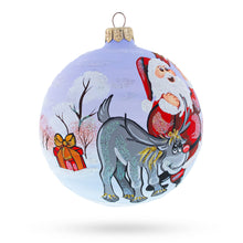 Load image into Gallery viewer, Santa and Reindeer Glass Ball Christmas Ornament 4 Inches