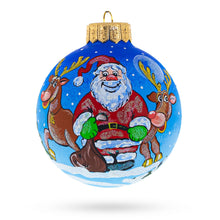 Load image into Gallery viewer, Santa and Reindeer Festive Glass Ball Christmas Ornament 4 Inches