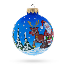 Load image into Gallery viewer, Santa and Reindeer Festive Glass Ball Christmas Ornament 3.25 Inches