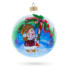 Load image into Gallery viewer, Girl with Candy Cane Glass Ball Christmas Ornament 4 Inches