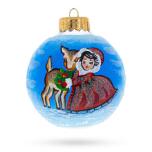 Load image into Gallery viewer, Little Red Hood with the Deer Glass Ball Christmas Ornament 4 Inches