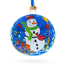 Load image into Gallery viewer, Festive Snowman with Gifts Glass Ball Christmas Ornament 4 Inches
