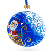Load image into Gallery viewer, Jolly Santa Riding Sleigh with Reindeer Glass Ball Christmas Ornament 4 Inches