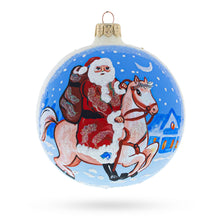 Load image into Gallery viewer, Santa Riding Horse Laden with Gifts Glass Ball Christmas Ornament 4 Inches