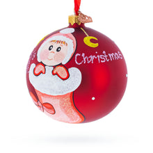 Load image into Gallery viewer, Girl in Festive Christmas Stocking Glass Ball Baby's First Christmas Ornament 4 Inches