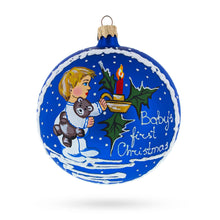 Load image into Gallery viewer, Boy Cuddling Teddy Bear Glass Ball Baby's First Christmas Ornament 4 Inches