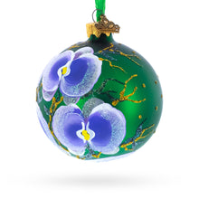Load image into Gallery viewer, Blue Orchids on Verdant Green Glass Ball Christmas Ornament 3.25 Inches