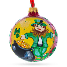 Load image into Gallery viewer, Lucky Leprechaun &amp; Pot of Gold Glass Christmas Ornament 4 Inches