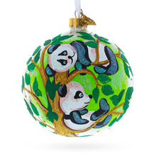 Load image into Gallery viewer, Panda Bears on Tree Branch Glass Ball Christmas Ornament 4 Inches