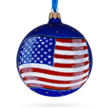 Load image into Gallery viewer, Flag of United States of America on Blue Glass Ball Christmas Ornament 4 Inches