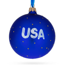 Load image into Gallery viewer, Flag of United States of America on Blue Glass Ball Christmas Ornament 4 Inches