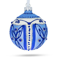 Load image into Gallery viewer, Blue Leaves Glass Ball Christmas Ornament 3.25 Inches