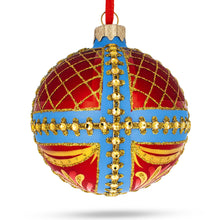 Load image into Gallery viewer, Trellis on Blue and Red Glass Ball Christmas Ornament 3.25 Inches