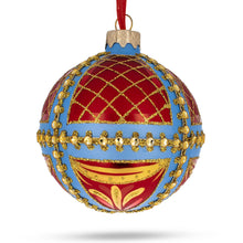 Load image into Gallery viewer, Trellis on Blue and Red Glass Ball Christmas Ornament 3.25 Inches