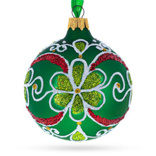 Load image into Gallery viewer, Flowers on Green Glass Ball Christmas Ornament 3.25 Inches