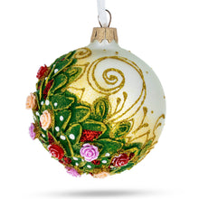 Load image into Gallery viewer, Embossed Roses Bouquet on Pristine White Glass Ball Christmas Ornament 3.25 Inches