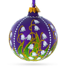 Load image into Gallery viewer, Lilies of the Valley on Purple Royal Glass Ball Christmas Ornament 3.25 Inches
